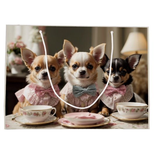 Schattigee Girly Chihuahua Tea Party Groot Cadeauzakje (Achterkant)