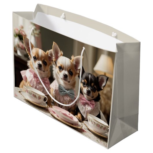 Schattigee Girly Chihuahua Tea Party Groot Cadeauzakje (Achterkant Gekanteld)