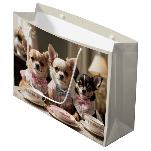 Schattigee Girly Chihuahua Tea Party Groot Cadeauzakje (Voorkant Gekanteld)