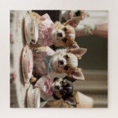 Schattigee Girly Chihuahua Tea Party Legpuzzel (Horizontaal)
