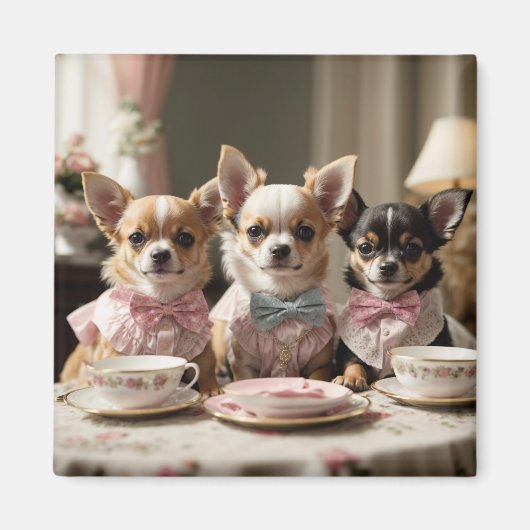 Schattigee Girly Chihuahua Tea Party Magneet (Voorkant)