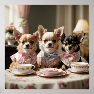 Schattigee Girly Chihuahua Tea Party Poster