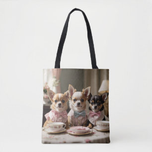 Schattigee Girly Chihuahua Tea Party Tote Bag