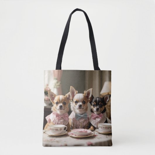 Schattigee Girly Chihuahua Tea Party Tote Bag (Voorkant)