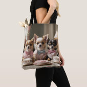 Schattigee Girly Chihuahua Tea Party Tote Bag (Dichtbij)