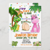 Schattigee Girly Dinosaur verjaardagsuitnodiging Kaart (Voorkant / Achterkant)