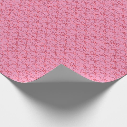 Schattigee Girly Doodle Red Bows op Bright Pink Cadeaupapier (Hoek)