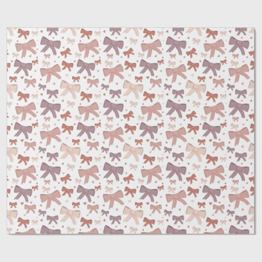 Schattigee Girly Dusty Pink Bows en Hearts Pattern Cadeaupapier (Vlak)