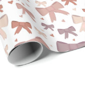 Schattigee Girly Dusty Pink Bows en Hearts Pattern Cadeaupapier (Rol Hoek)