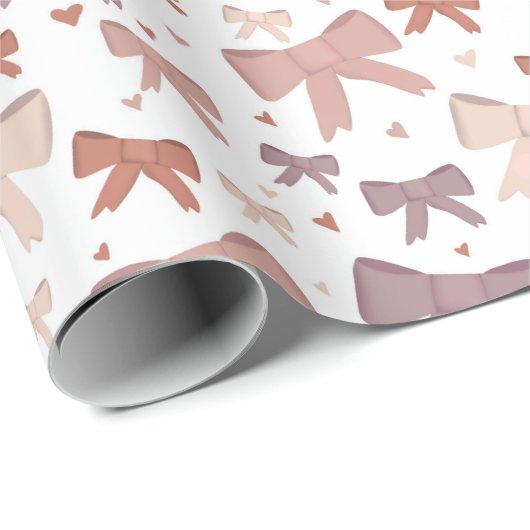 Schattigee Girly Dusty Pink Bows en Hearts Pattern Cadeaupapier (Rol Hoek)