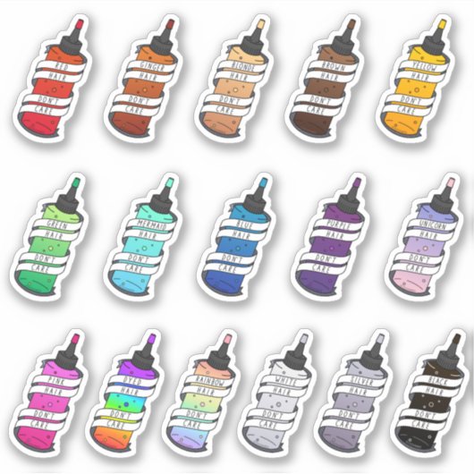 Schattigee Girly Dyed Hair Bottle Illustratie Set Sticker (Voorkant)