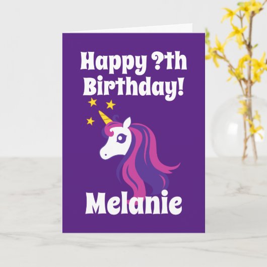 Schattigee girly eenhoorn Verjaardag wenskaart voo Kaart (Gele Bloem)