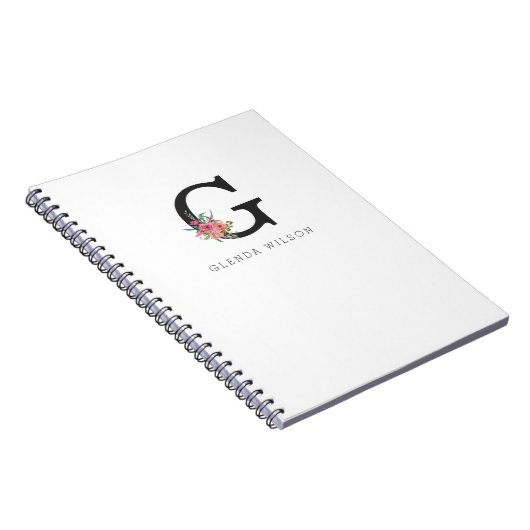 Schattigee Girly Floral Waterverf Boho Roze Monogr Notitieboek (Rechterzijde)