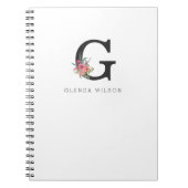 Schattigee Girly Floral Waterverf Boho Roze Monogr Notitieboek (Voorkant)