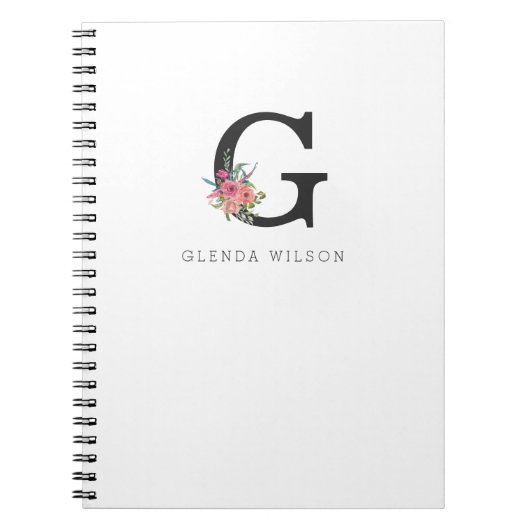 Schattigee Girly Floral Waterverf Boho Roze Monogr Notitieboek (Voorkant)