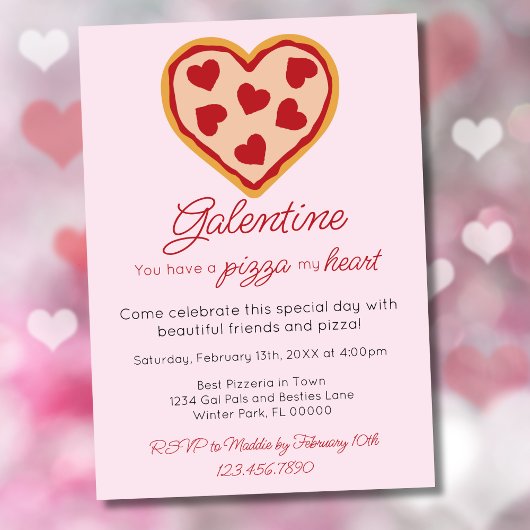 Schattigee Girly Galentine's Day Valentijns Pizza  Kaart