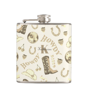 Schattigee Girly Gold Beige Disco Cowgirl Naam Mon Heupfles