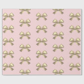 Schattigee Girly Gold Satin Esthetische Bow Roze Cadeaupapier (Vlak)