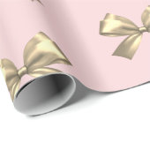 Schattigee Girly Gold Satin Esthetische Bow Roze Cadeaupapier (Rol Hoek)