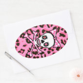 Schattigee Girly gothic punk schedel op roze luipa Ovale Sticker (Envelop)