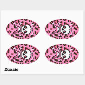 Schattigee Girly gothic punk schedel op roze luipa Ovale Sticker (Vel)