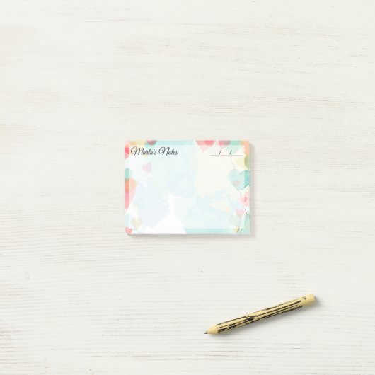 Schattigee Girly Hartballonnen 4" x 3" Post-it® Notes (Op bureau)