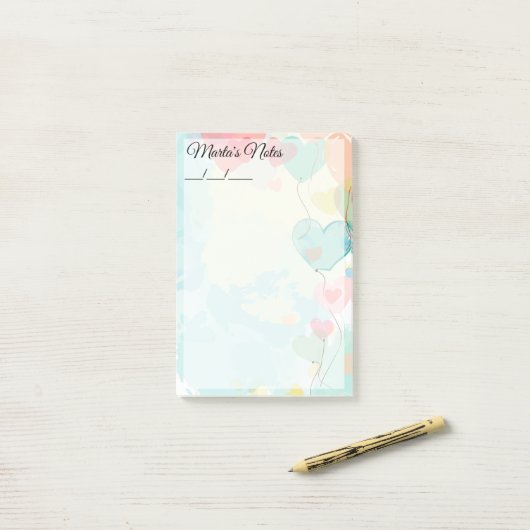 Schattigee Girly Hartballonnen 4" x 6" Post-it® Notes (Op bureau)