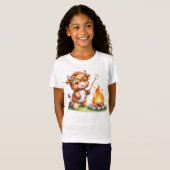 Schattigee Girly Highland Koe Camping Smores T-shirt (Voorkant volledig)
