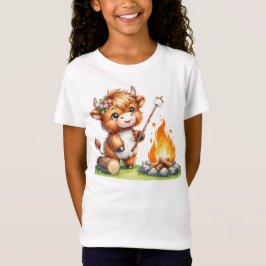 Schattigee Girly Highland Koe Camping Smores T-shirt