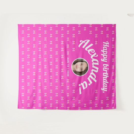Schattigee Girly Hot Pink Bow Pattern Foto Bday We Wandkleed (Voorkant (horizontaal))