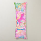 Schattigee girly hot Pink Rainbow eenhoorn Glitter Lichaamskussen (Achterkant (Verticaal))