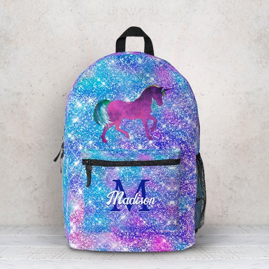 Schattigee girly iriserende eenhoorn blauw paarse  bedrukte rugzak