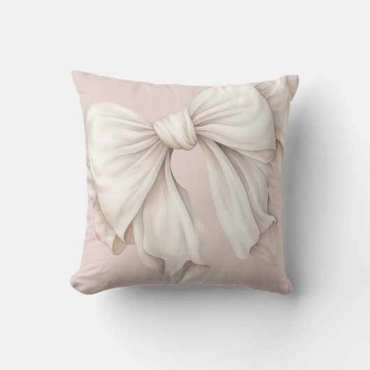 Schattigee Girly Ivory White Bow op Roze Kussen (Voorkant)