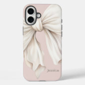 Schattigee Girly Ivory White Bow op Roze met Naam Case-Mate iPhone Case (Achterkant)