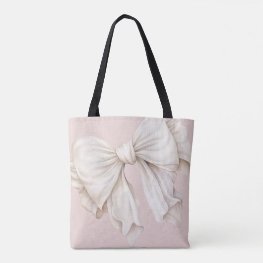 Schattigee Girly Ivory White Bow op Roze Tote Bag (Achterkant)