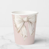 Schattigee Girly Ivory White Bow op Roze Vrijgezel Papieren Bekers (Achterkant)