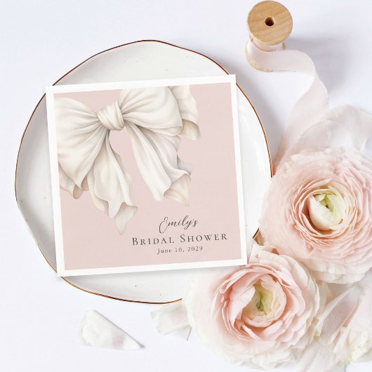Schattigee Girly Ivory White Bow op Roze Vrijgezel Servet