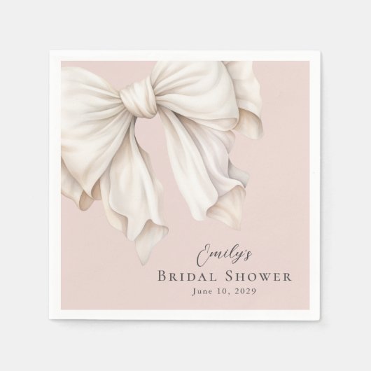 Schattigee Girly Ivory White Bow op Roze Vrijgezel Servet (Voorkant)
