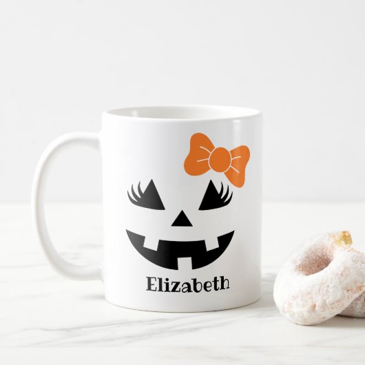 Schattigee Girly Jack O Lantern Pompoen Gezicht Mo Koffiemok (Met donut)