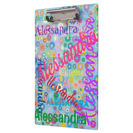 Schattigee Girly Kleurrijke Naam Collage met Bloem Klembord (Links)