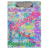 Schattigee Girly Kleurrijke Naam Collage met Bloem Klembord (Voorkant)