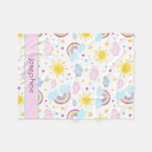 Schattigee Girly Kleurrijke Regenboog Patroon Naam Fleece Deken (Voorkant (Horizontaal))
