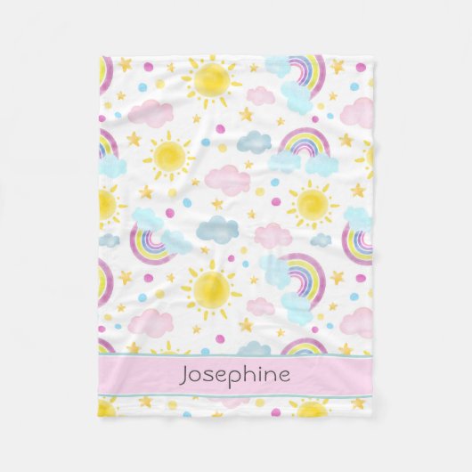 Schattigee Girly Kleurrijke Regenboog Patroon Naam Fleece Deken (Voorkant)
