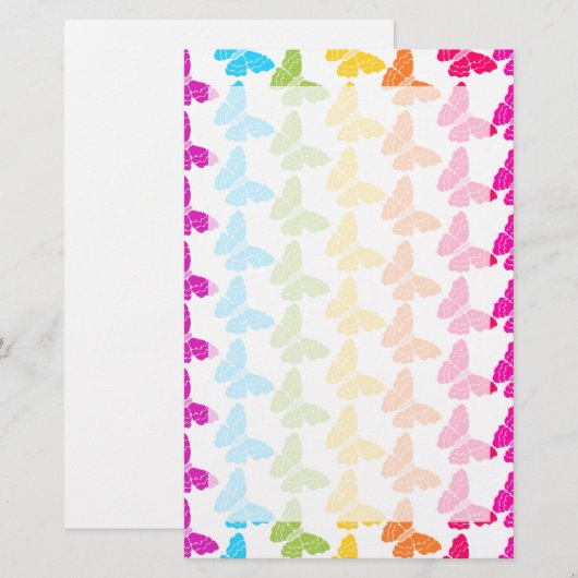 Schattigee Girly Kleurrijke Regenboog Vlinderpatro Briefpapier (Voorkant / Achterkant)