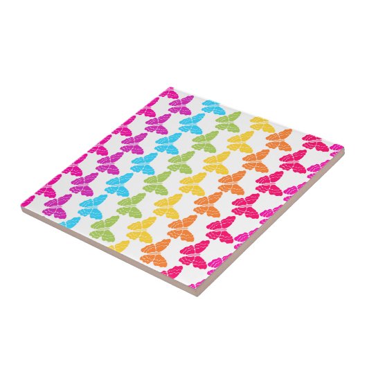 Schattigee Girly Kleurrijke Regenboog Vlinderpatro Tegeltje (Zijkant)