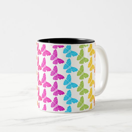 Schattigee Girly Kleurrijke Regenboog Vlinderpatro Tweekleurige Koffiemok (Voorkant rechts)