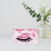 Schattigee Girly Lashes Pink Glitter Drips Visitekaartje (Staand voorkant)