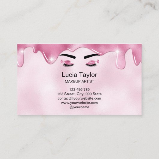 Schattigee Girly Lashes Pink Glitter Drips Visitekaartje (Achterkant)