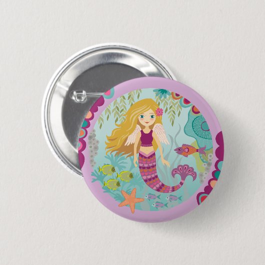 Schattigee Girly Mermaid Ronde Button 5,7 Cm (Voorkant /achterkant)