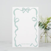 Schattigee Girly Mint Groene Bow Ribbon Lijst Briefpapier (Staand voorkant)